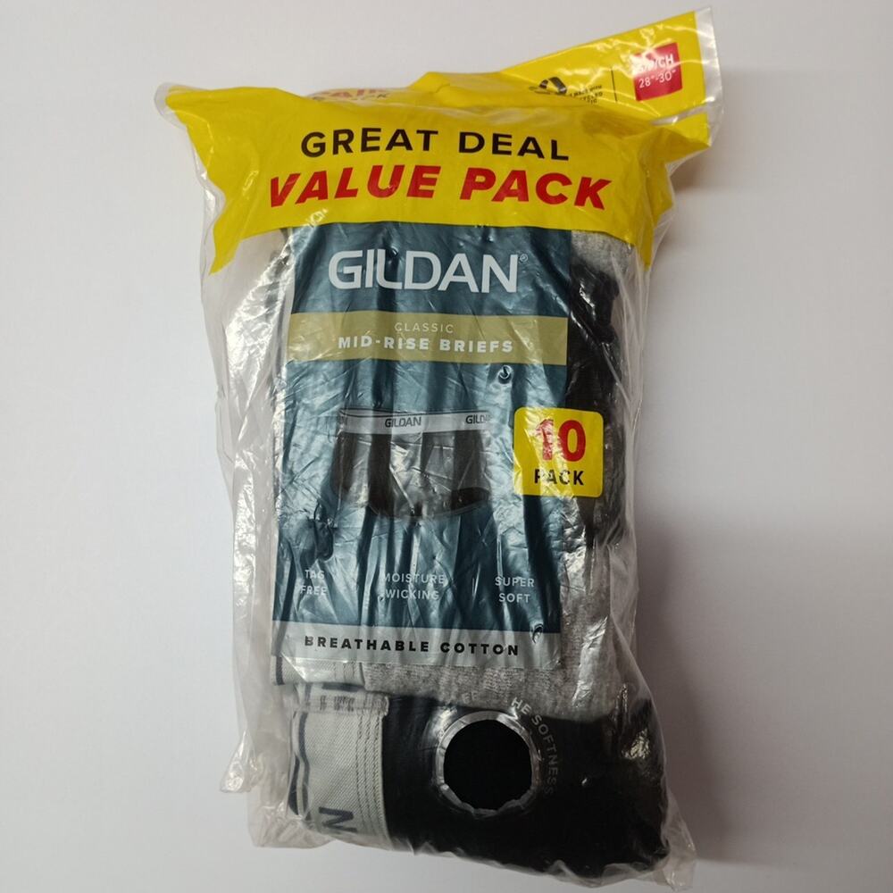 Gildan Men's Cotton Mid Rise Briefs Multi Color 10 Pack‎ Size S 28"-30" Tag Free